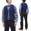 Load image into Gallery viewer, Momotaro Jeans Indigo Sashiko Vest Men's Casual V-neck Button Front Work Vest Waistcoat 04-010