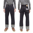 Load image into Gallery viewer, Momotaro Jeans #100 with Double-Stripe Paint Men's Loose Fit Classic Straight Button-Fly Jean Pants 14.7oz. Zimbabwean Cotton Deep Indigo Denim MMJB0101 One-Wash