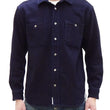 Load image into Gallery viewer, Momotaro Jeans Indigo Dobby Shirt Men's Long Sleeve Japanese Sashiko Style Plain Button Up Work Shirt MXLS1036