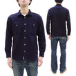 Load image into Gallery viewer, Momotaro Jeans Indigo Dobby Shirt Men's Long Sleeve Japanese Sashiko Style Plain Button Up Work Shirt MXLS1036