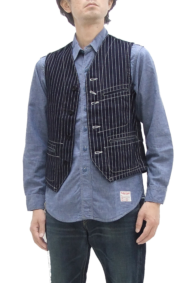 Sugar Cane Vest Men's Casual Indigo Wabash Stripe Work Vest Waistcoat  SC12654