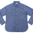Load image into Gallery viewer, Sugar Cane Work Shirt with Vertical Hairline Code Stripe Pattern Men's Casual Jean Cord Long Sleeve Button Up Shirt SC25511 128 Navy-Blue
