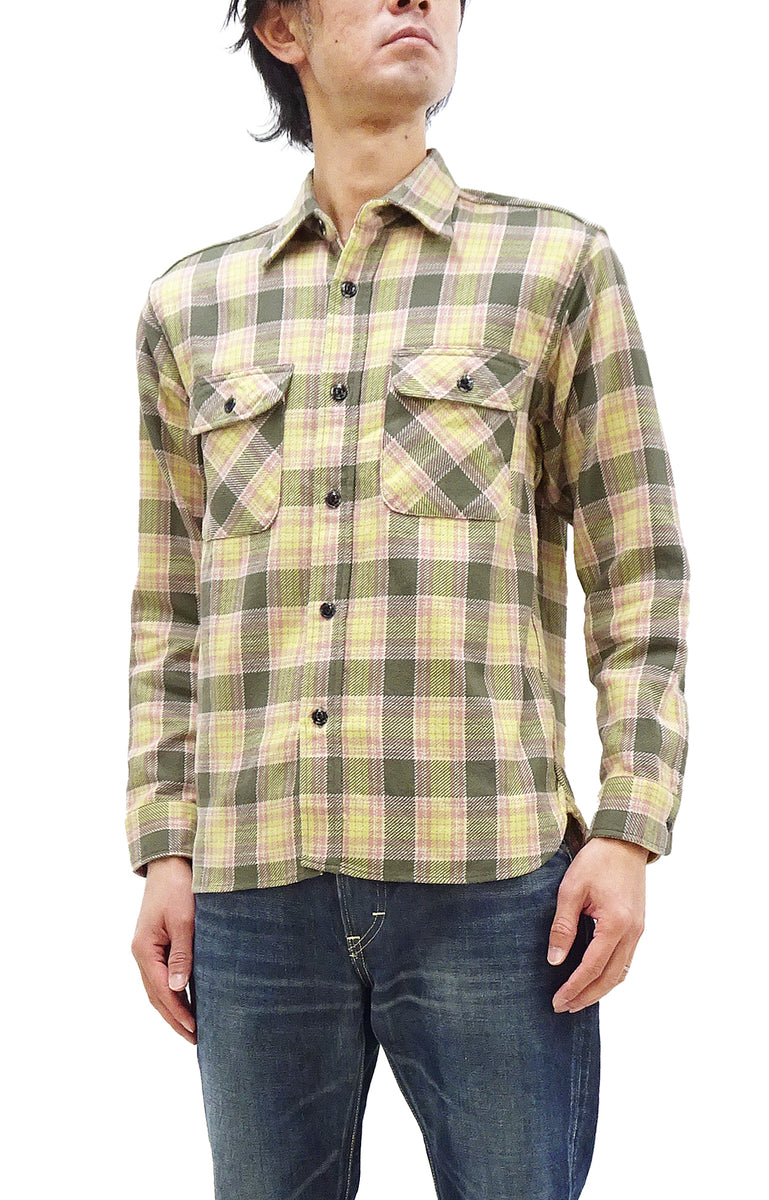 Sugar Cane Plaid Shirt Men's Heavyweight Cotton Twill Long Sleeve