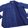 Load image into Gallery viewer, Sugar Cane Indigo Stripe Shirt Men's Japanese Kasuri Style Long Sleeve Button Up Work Shirt Fiction Romance SC29396 421A) Navy-Blue