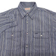Laden Sie das Bild in den Galerie-Viewer, Sugar Cane Indigo Stripe Shirt Men's Japanese Kasuri Style Long Sleeve Button Up Work Shirt Fiction Romance SC29396 401A) Off-White