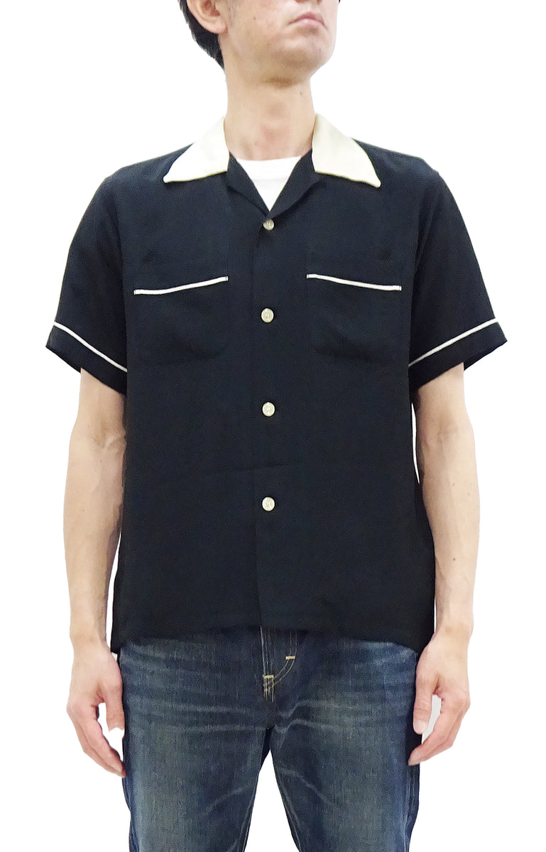 Style Eyes Two-Tone Rayon Bowling Shirt Men's 1950s Style Short Sleeve  Button Up Shirt SE39260 119 Black