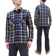 Load image into Gallery viewer, Samurai Jeans Indigo Plaid Flannel Shirt Men's Heavyweight Long Sleeve Button Up Work Shirt SIN23-01 Indigo/Blue Plaid