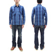 Load image into Gallery viewer, Samurai Jeans Indigo Sashiko Shirt Men's Casual Indigo Plaid with Sashiko Stitch Long Sleeve Work Shirt SKN24-01