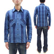 Load image into Gallery viewer, Samurai Jeans Indigo Sashiko Shirt Men's Casual Indigo Plaid with Sashiko Stitch Long Sleeve Work Shirt SKN24-01
