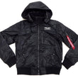 Load image into Gallery viewer, Alpha Industries Hooded Puffer Jacket TA1672 Men's Military Style Nylon Padded Jacket with Rib Panel TA1672-082 tonal-colored black camouflage pattern