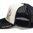 Load image into Gallery viewer, TOYS McCOY Mesh Back Cap Men's Casual Snoopy Embroidered Patch Graphic Baseball Cap / Trucker Cap with a Slightly Curved Brim and Snapback Adjuster TMA2502 Off-White x Black