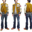 Load image into Gallery viewer, Whitesville Varsity Jacket Men's Letterman Jacket Melton x Leather Award Jacket WV15385 WV15385-156 Gold/Ivory
