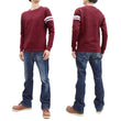 Load image into Gallery viewer, Momotaro Jeans Waffle Shirt Men's Long Sleeve Waffle-Knit Thermal T-Shirt with Stripe MZTS0079 Burgundy