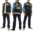 Load image into Gallery viewer, Japanesque Script Japanese Souvenir Jacket 3RSJ-034 Sparrows Men's Sukajan Black/Blue