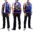 Load image into Gallery viewer, Japanesque Men's Japanese Souvenir Jacket Goldfish Sukajan 3RSJ-044 Navy-Blue/Pink