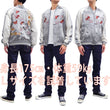 Load image into Gallery viewer, Japanesque Men's Japanese Souvenir Jacket Goldfish Embroidery Sukajan 3RSJ-701 Gray/Off