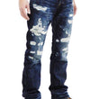 Load image into Gallery viewer, Eternal Ripped Distressed Jeans Men's Pre-Faded Denim Low Rise Slim Fit Straight Leg Button Fly 52292 Dark-Indigo