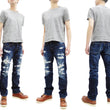 Load image into Gallery viewer, Eternal Ripped Distressed Jeans Men's Pre-Faded Denim Low Rise Slim Fit Straight Leg Button Fly 52292 Dark-Indigo