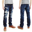 Load image into Gallery viewer, Eternal Ripped Distressed Jeans Men's Pre-Faded Denim Low Rise Slim Fit Straight Leg Button Fly 52292 Dark-Indigo