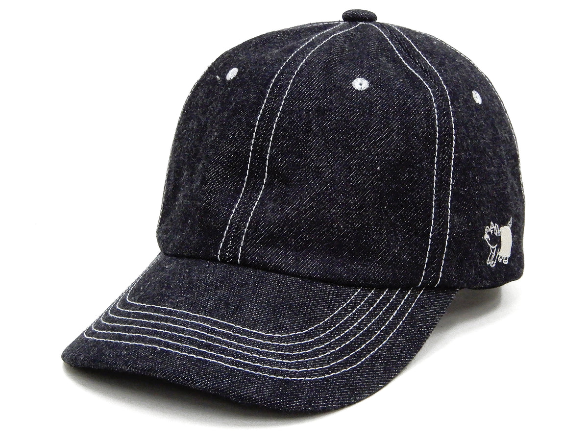 Studio D'artisan Denim Hat Men's High Crown Denim Cap with a Pig