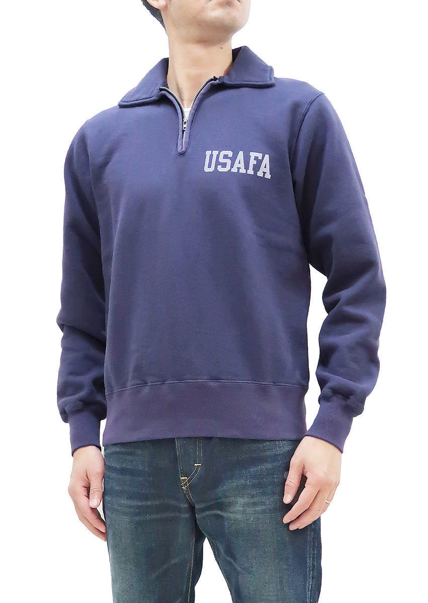 Buzz Rickson USAFA 1/4 Zip Sweatshirt Men's Loop-wheeled Military Style  BR68397 Faded Navy Blue