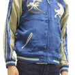 Load image into Gallery viewer, Satori Script Japanese Souvenir Jacket White Wolf Men's Sukajan GSJR-012 Navy-Blue/Beige