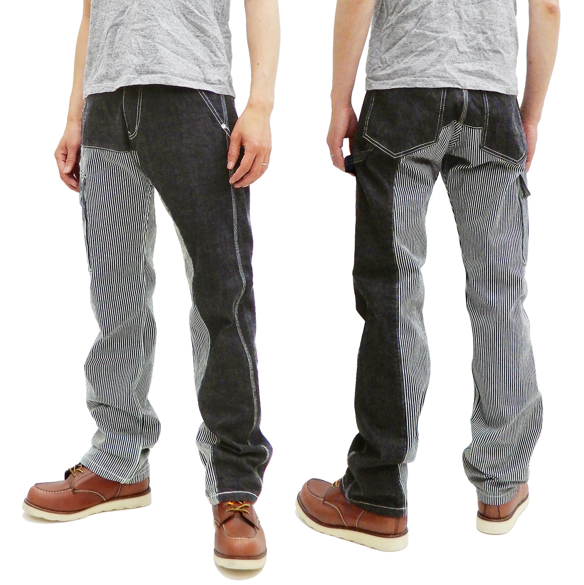 Kojima Genes Two Tone Panel Pants Men's Denim x Hickory Asymmetrical  Contrast Panel Work Pants rnb1117 RNB-1117