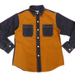 Load image into Gallery viewer, Kojima Genes Contrast Panel Shirt Men's Long Sleeve Two Tone Button Up Shirt rnb2081 RNB-2081 Camel Duck Canvas/Indigo Denim