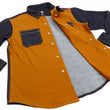 Load image into Gallery viewer, Kojima Genes Contrast Panel Shirt Men's Long Sleeve Two Tone Button Up Shirt rnb2081 RNB-2081 Camel Duck Canvas/Indigo Denim