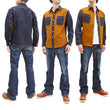 Load image into Gallery viewer, Kojima Genes Contrast Panel Shirt Men's Long Sleeve Two Tone Button Up Shirt rnb2081 RNB-2081 Camel Duck Canvas/Indigo Denim