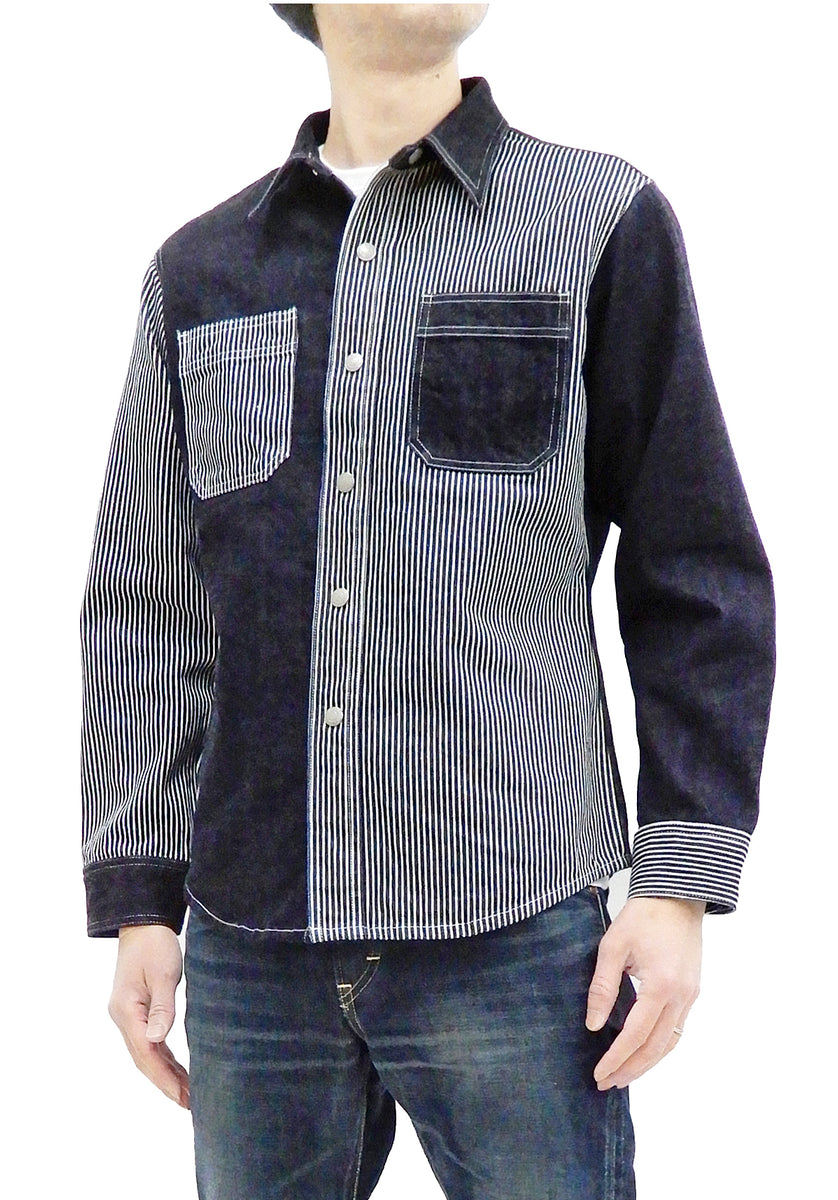 Kojima Genes Mixed Panel Shirt Men's Long Sleeve Two Tone Button Up Shirt  rnb281s RNB-281S Denim x Hickory