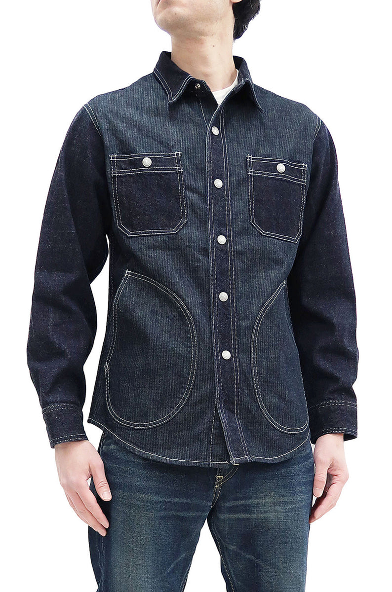 Kojima Genes Mixed Panel Shirt Men's Denim x Herringbone Long Sleeve Two  Tone Button Up Shirt rnb282S RNB-282S Indigo