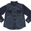 Load image into Gallery viewer, Kojima Genes Mixed Panel Shirt Men's Denim x Herringbone Long Sleeve Two Tone Button Up Shirt rnb282S RNB-282S Indigo
