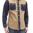Load image into Gallery viewer, Kojima Genes Mixed Panel Shirt Men's Denim x Herringbone Long Sleeve Two Tone Button Up Shirt rnb282S RNB-282S Beige