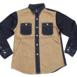 Load image into Gallery viewer, Kojima Genes Mixed Panel Shirt Men's Denim x Herringbone Long Sleeve Two Tone Button Up Shirt rnb282S RNB-282S Beige