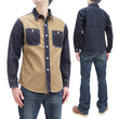 Load image into Gallery viewer, Kojima Genes Mixed Panel Shirt Men's Denim x Herringbone Long Sleeve Two Tone Button Up Shirt rnb282S RNB-282S Beige