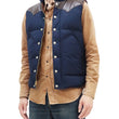 Load image into Gallery viewer, Sugar Cane Down Vest with Leather Yoke Panel Men's Winter Outerwear Vest SC15222 128 Navy-Blue/Brown