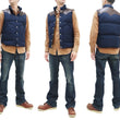 Load image into Gallery viewer, Sugar Cane Down Vest with Leather Yoke Panel Men's Winter Outerwear Vest SC15222 128 Navy-Blue/Brown