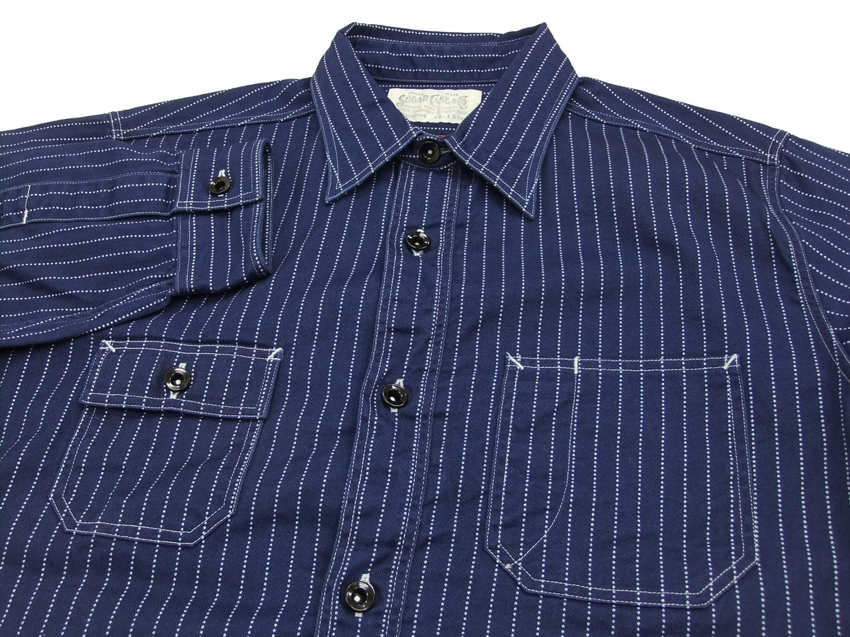 Sugar Cane Men's Indigo Wabash Stripe Work Shirt Long Sleeve