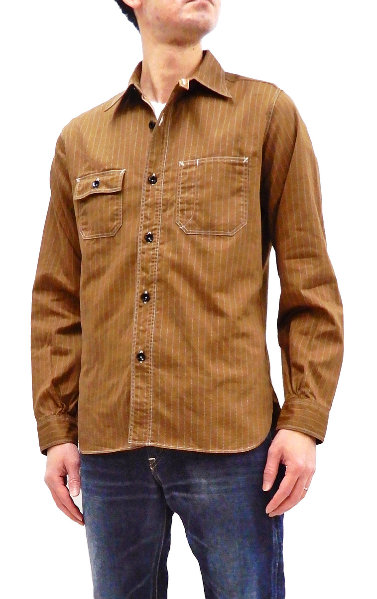 Sugar Cane Shirt Men's Brown Color Wabash Stripe Long Sleeve Work