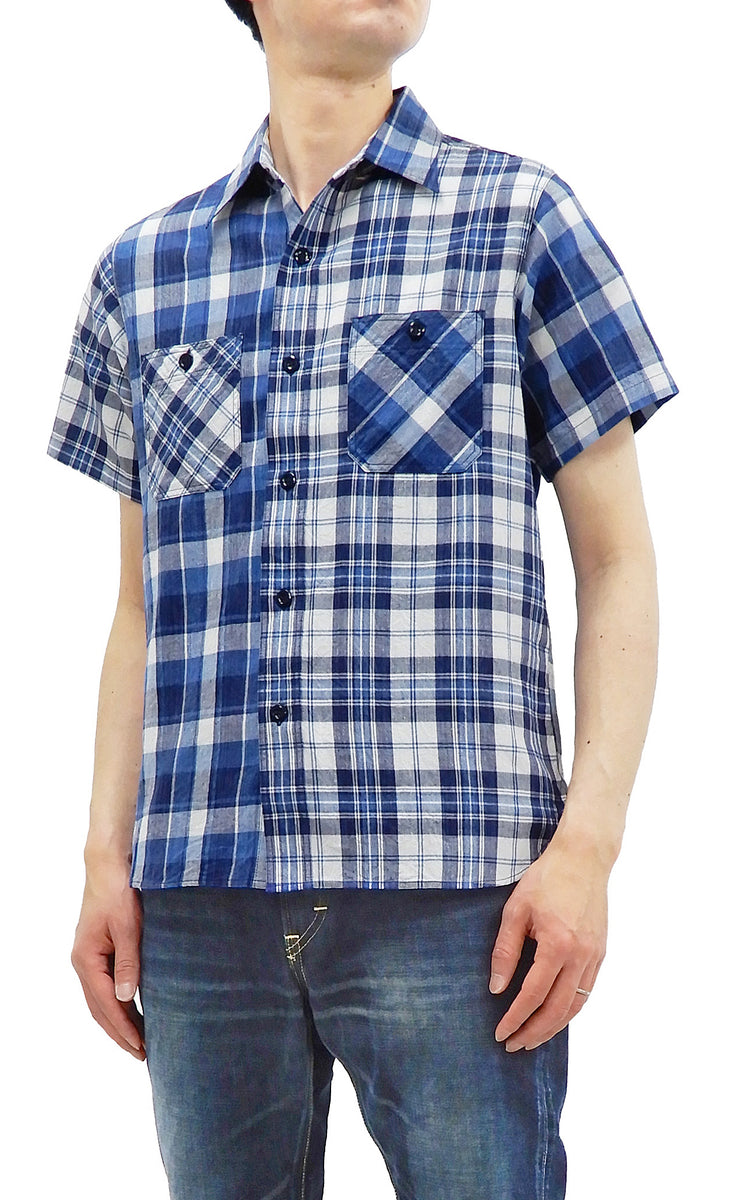 Sugar Cane Plaid Shirt Men's Spec Dye Checked Short Sleeve