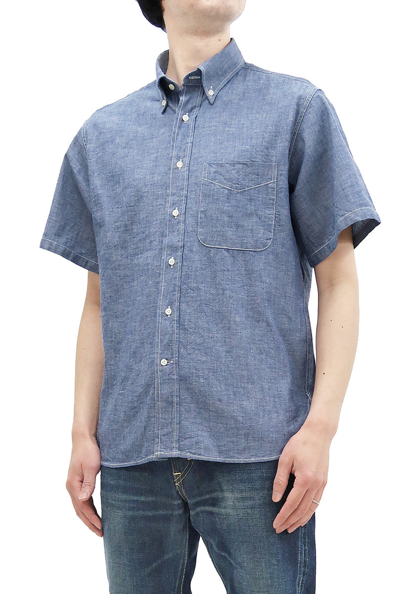 Sugar Cane Plain Chambray Shirt Men's Relaxed Fit Button-Down