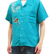 Load image into Gallery viewer, Hanatabi Gakudan Men's S/S Jacquard Shirt with Japanese Art Embroidery SS-002 Blue-green