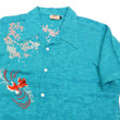 Load image into Gallery viewer, Hanatabi Gakudan Men's S/S Jacquard Shirt with Japanese Art Embroidery SS-002 Blue-green
