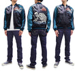 Load image into Gallery viewer, Hanatabi Gakudan Men's Japanese Souvenir Jacket Japanese Skeleton Art Sukajan Script SSJ-037