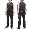Load image into Gallery viewer, Hanatabi Gakudan Men's Japanese Souvenir Jacket Japanese Wild Geese and Full Moon Sukajan Script SSJ-506