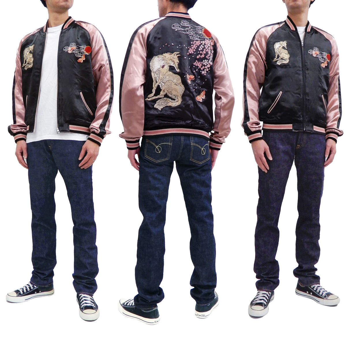 Hanatabi Gakudan Men's Japanese Souvenir Jacket Japanese Fox Art