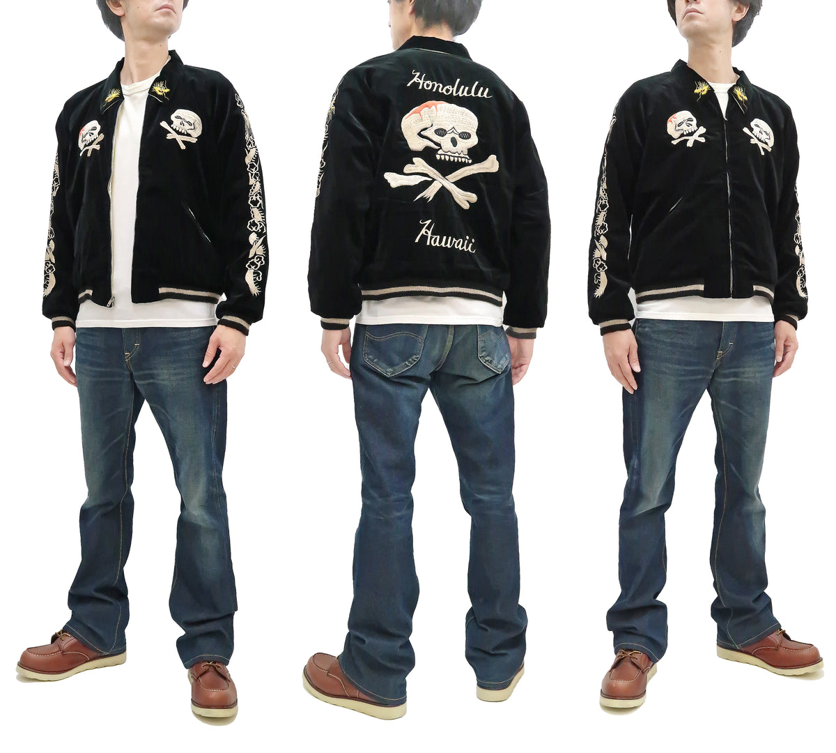 港商 KOSHO  CO.  Velveteen × Acetate Souvenir Jacket “KOSHO  CO.” Special Edition “SKULL” × “WHITE EAGLE”