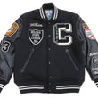Load image into Gallery viewer, Whitesville Varsity Jacket Men's Letterman Jacket Melton x Leather Award Jacket WV15166 WV15166-119 Black x Black COUGARS