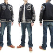 Load image into Gallery viewer, Whitesville Varsity Jacket Men's Letterman Jacket Melton x Leather Award Jacket WV15166 WV15166-119 Black x Black COUGARS